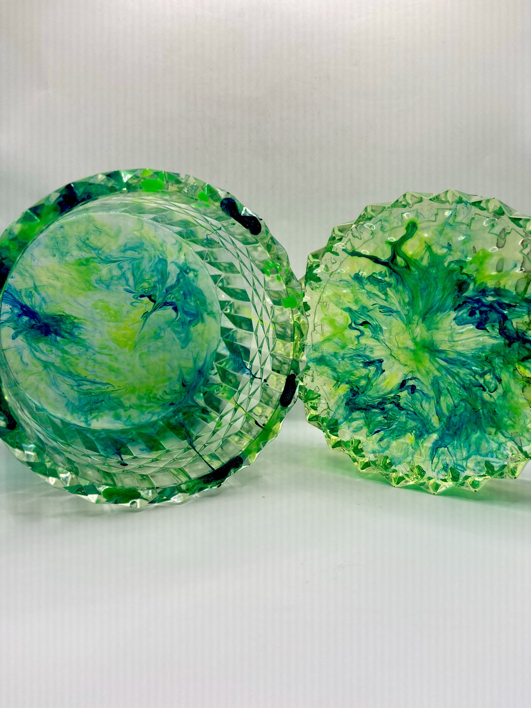 Neon Green and Blue Alcohol Ink Resin Trinket Box