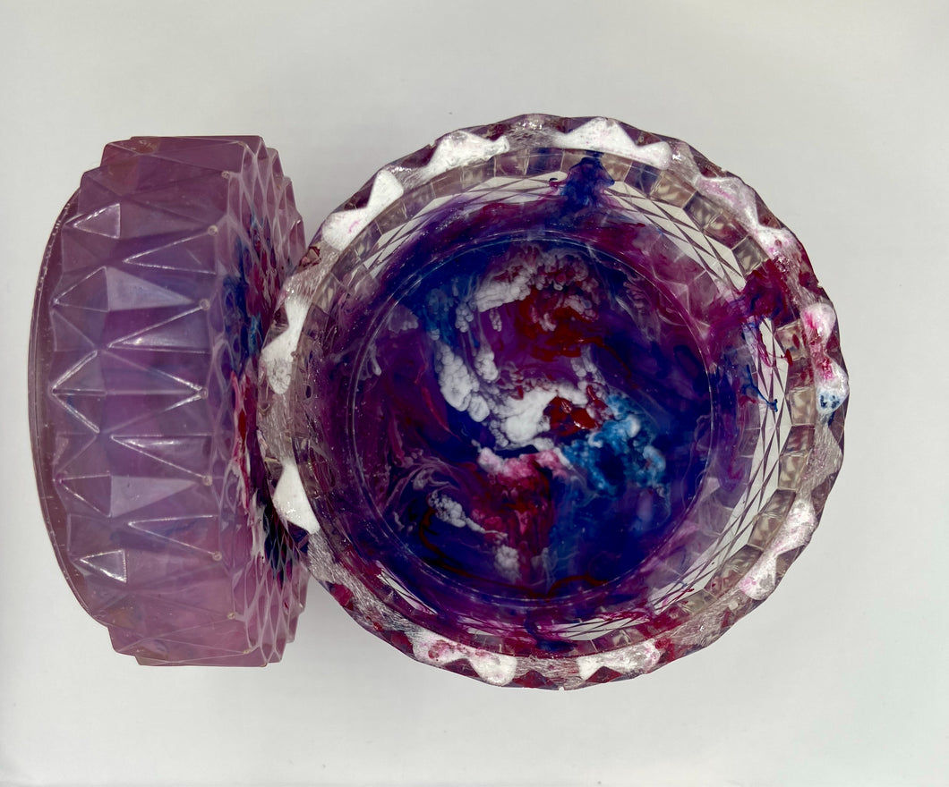 Magenta, Blue, and White Alcohol Ink Resin Trinket Box