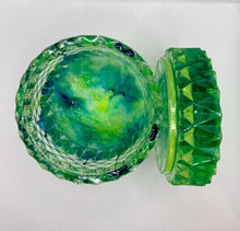 Load image into Gallery viewer, Neon Green and Blue Alcohol Ink Resin Trinket Box
