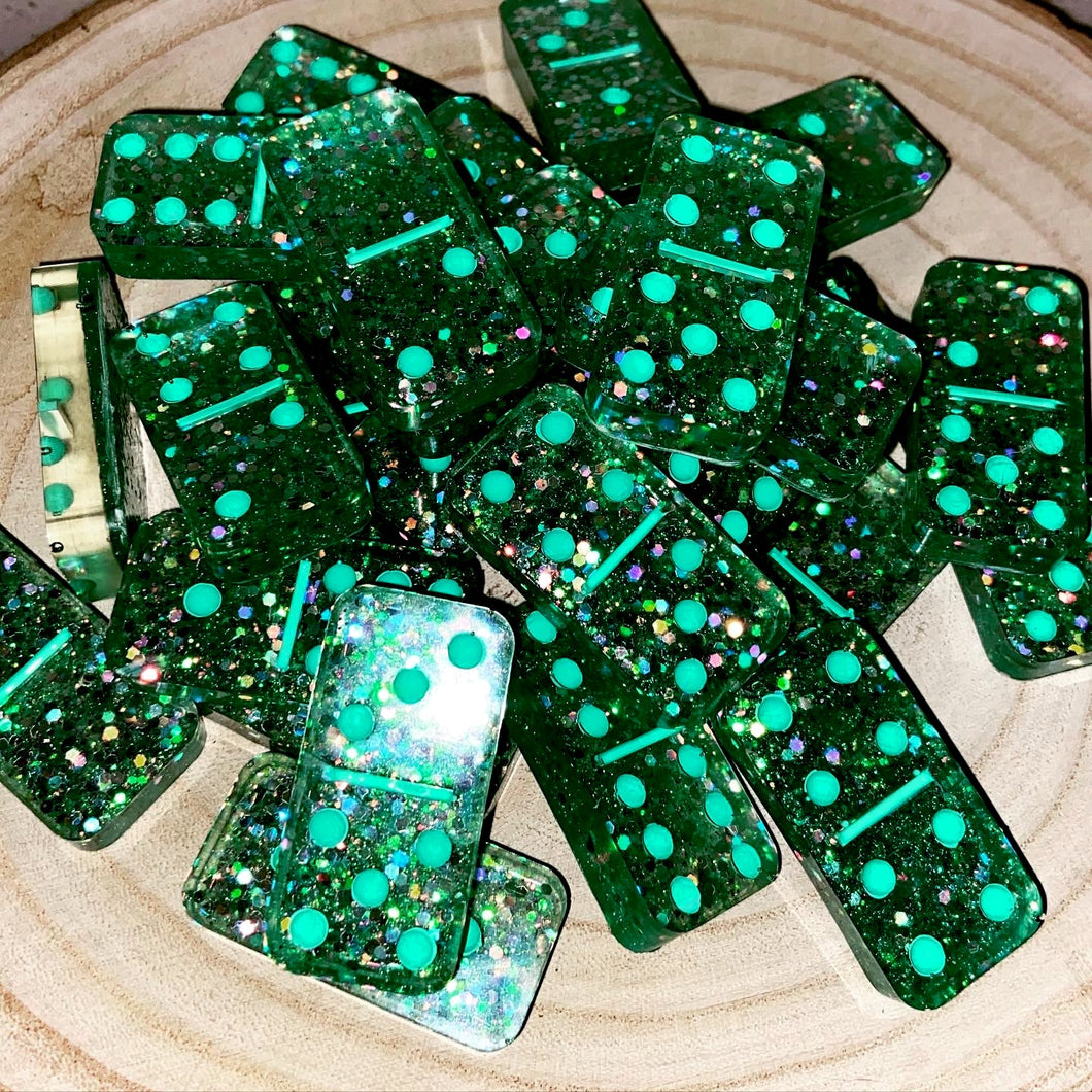 Glitter Teal Resin Domino Set