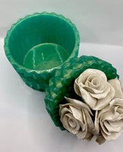 Load image into Gallery viewer, Mica Teal Powder Resin Trinket Box with Handmade Porcelain Roses
