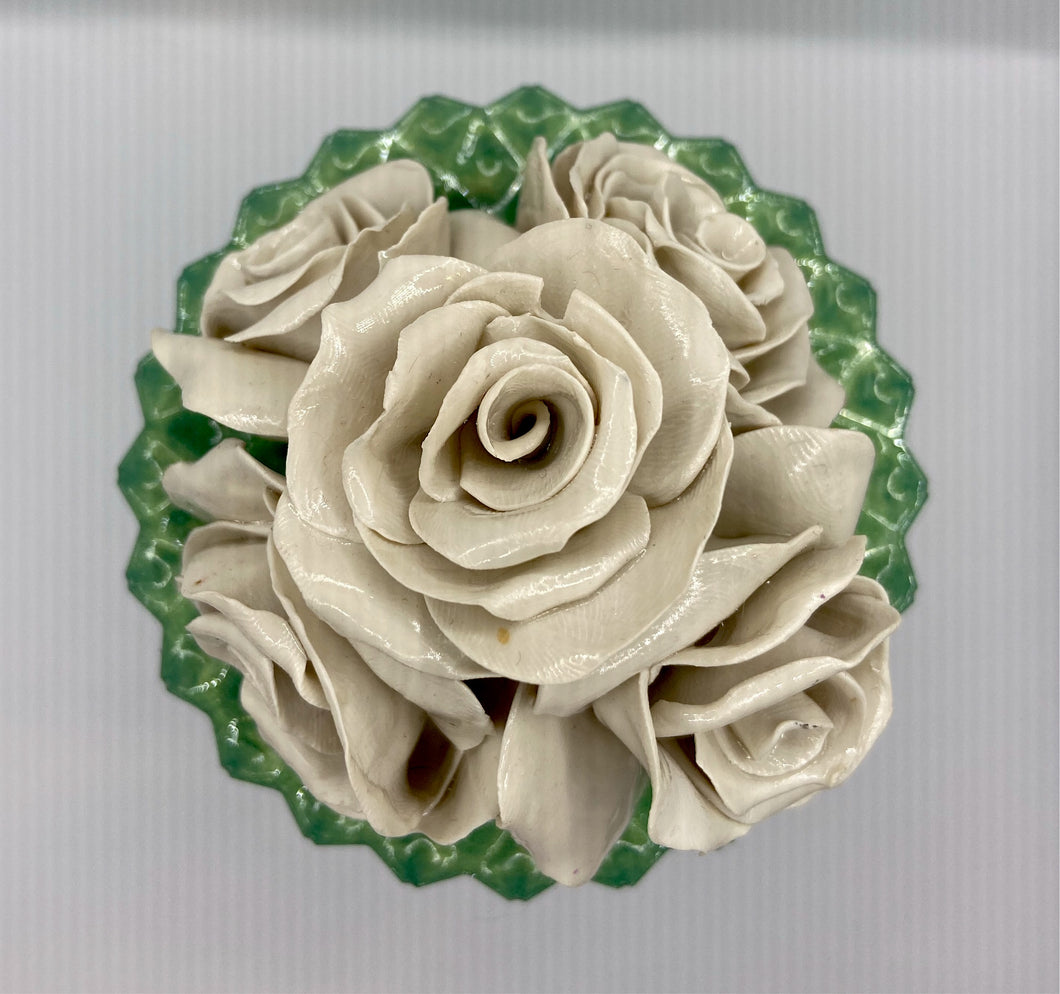 Mica Teal Powder Resin Trinket Box with Handmade Porcelain Roses